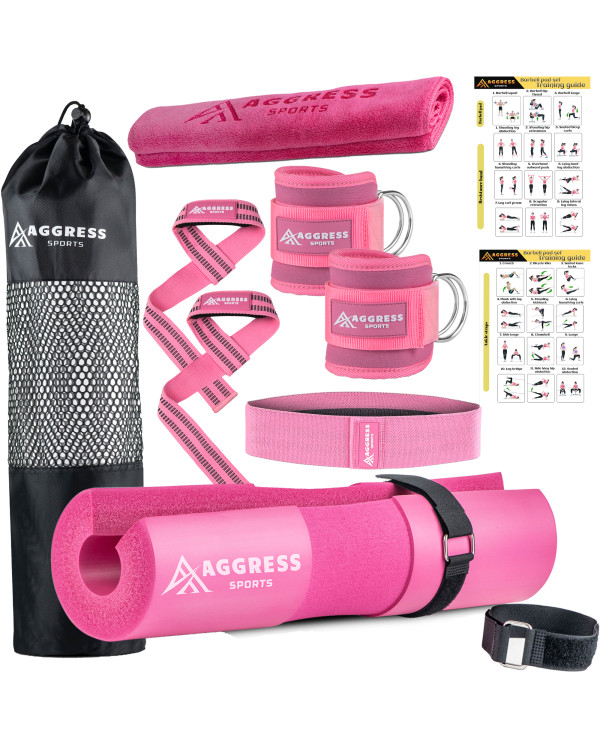 Barbell pad set AGGRESS SPORTS , workout broshure, Pink, UPC 198168507902