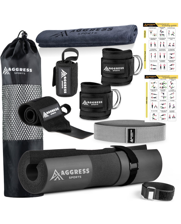 Barbell pad set AGGRESS SPORTS, workout broshure., Black UPC 198168451892